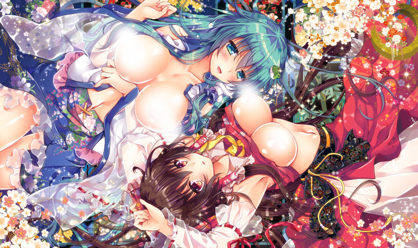 hakurei reimu and kochiya sanae (touhou) drawn by pekopokox