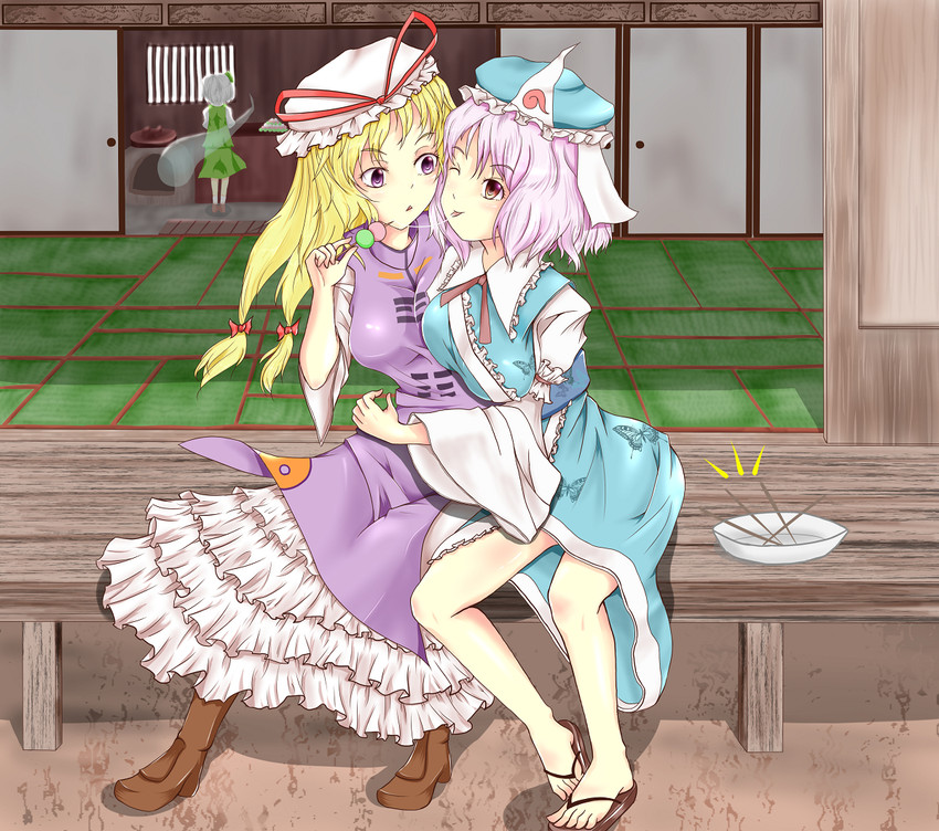 konpaku youmu, yakumo yukari, and saigyouji yuyuko (touhou) drawn by torikagonotori