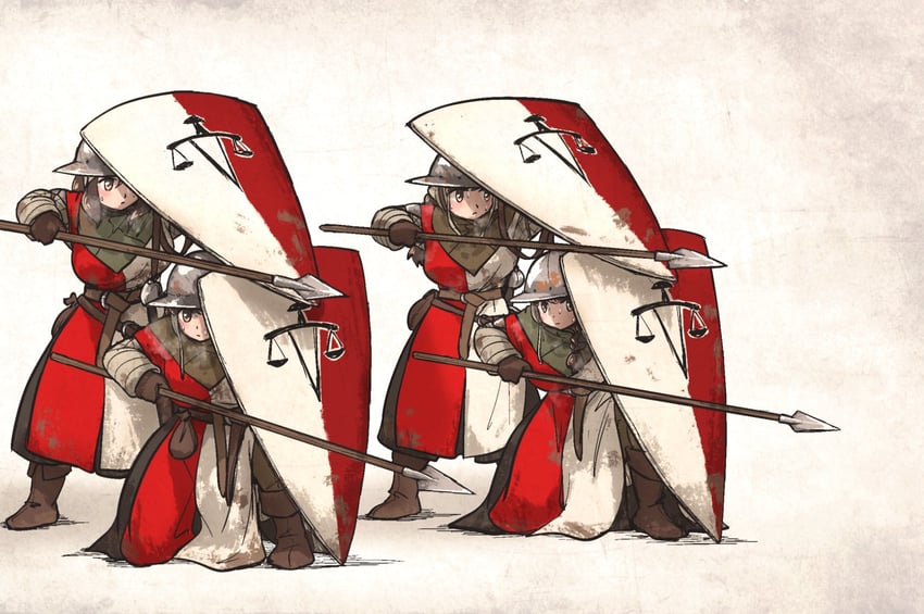 twin braids sister, single braid sister, mid neutral sister, and front braid sister (ordo mediare sisters) drawn by ironlily