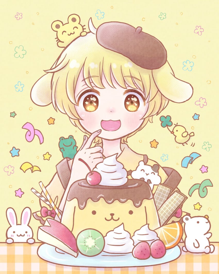 pompompurin, muffin, scone, mint, custard, and 2 more (sanrio) drawn by amai_aki
