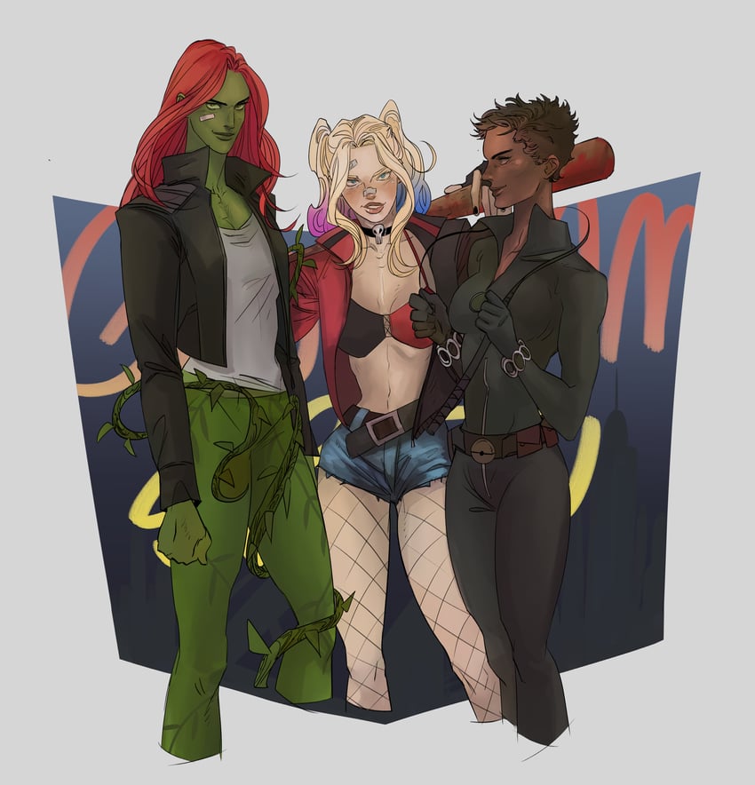 harley quinn, poison ivy, catwoman, and selina kyle (dc comics and 1 more) drawn by marceline2174