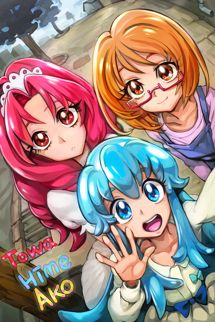 shirayuki hime, shirabe ako, and akagi towa (precure and 3 more) drawn by dawkinsia