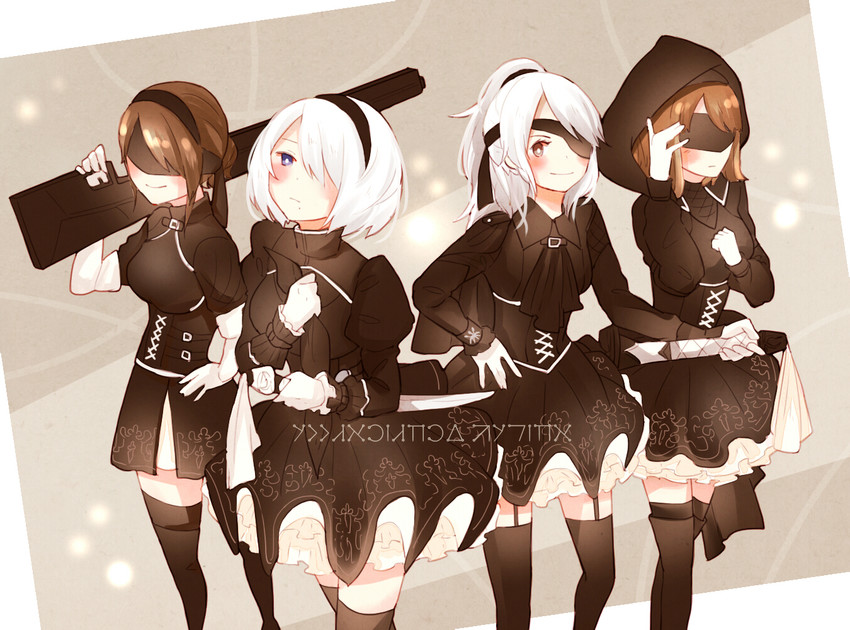 a2, ishikawa yui, a4, s21, and g16 (nier and 2 more) drawn by axi125
