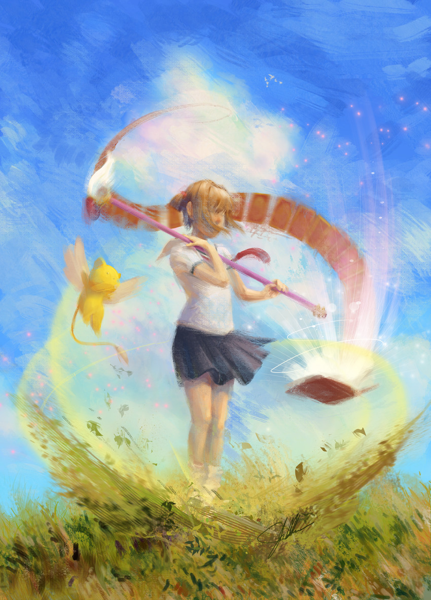 kinomoto sakura and kero (cardcaptor sakura) drawn by jake_kalbhenn