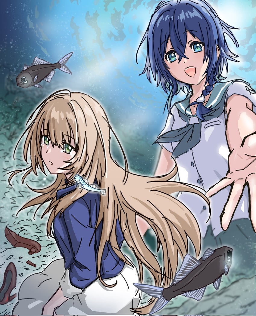 misakino kukuru and miyazawa fuuka (shiroi suna no aquatope) drawn by upalupatarara