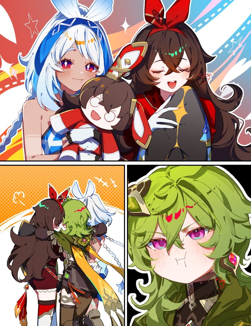 amber, collei, mualani, and baron bunny (genshin impact) drawn by nara_nakiri