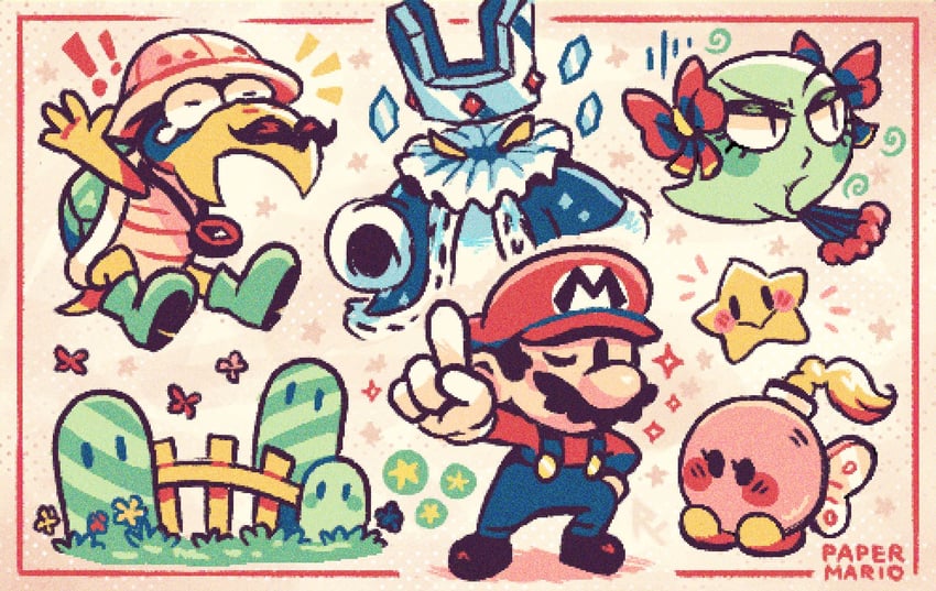 mario, boo, koopa troopa, bob-omb, paper mario, and 5 more (mario and 2 more) drawn by oniri_boy