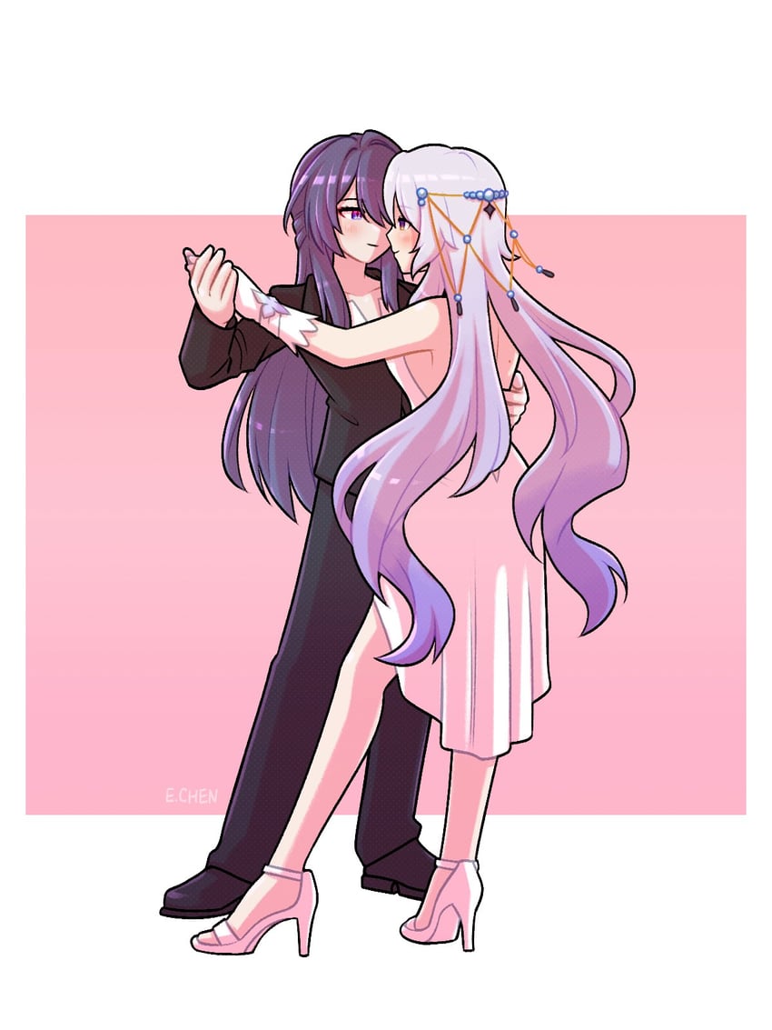 acheron and black swan (honkai and 1 more) drawn by chen_(somanychens)