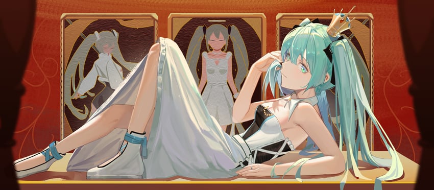 hatsune miku and racing miku (vocaloid) drawn by sokiu_(dongxiasokiu)