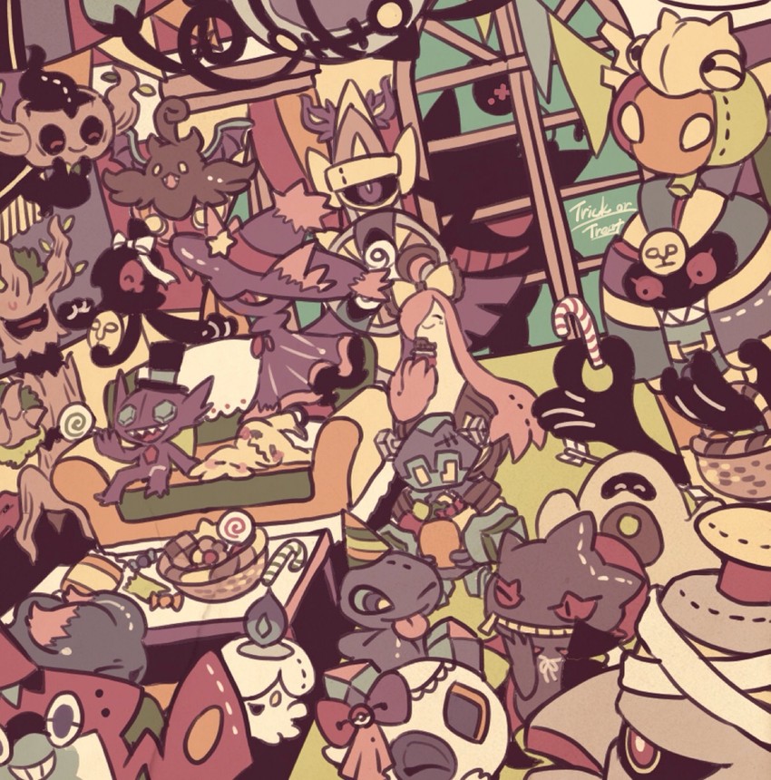 rotom, gengar, mimikyu, litwick, chandelure, and 14 more (pokemon) drawn by maru_(umc_a)
