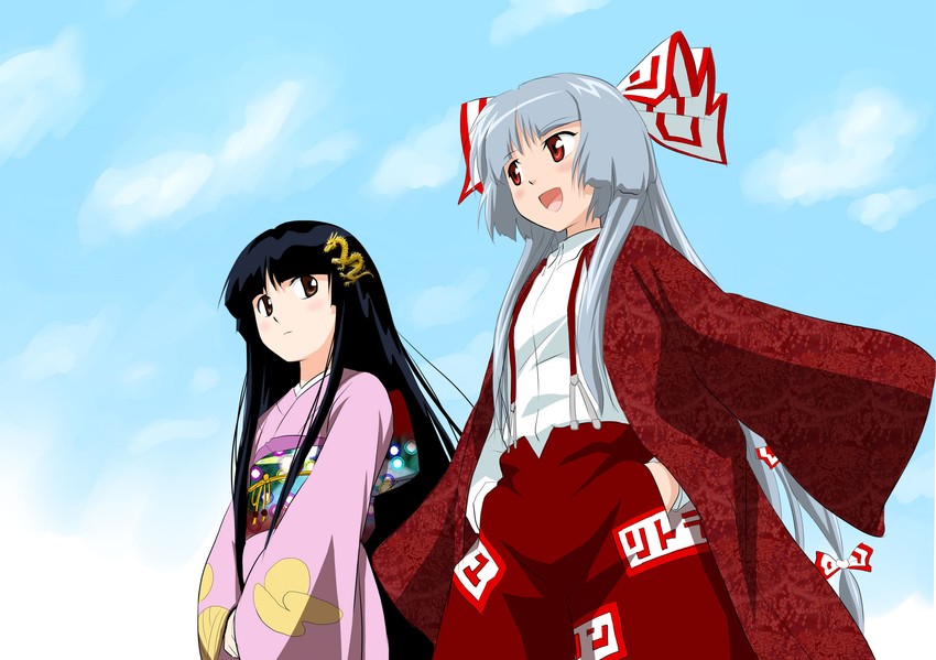 fujiwara no mokou and houraisan kaguya (touhou) drawn by hop-step-jump
