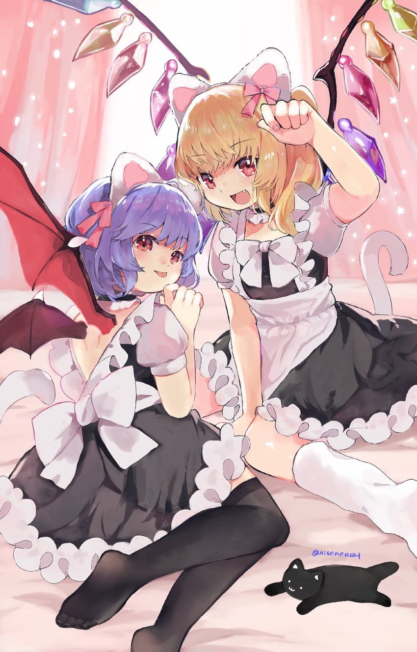 remilia scarlet and flandre scarlet (touhou) drawn by niseneko_(mofumofu_ga_ienai)