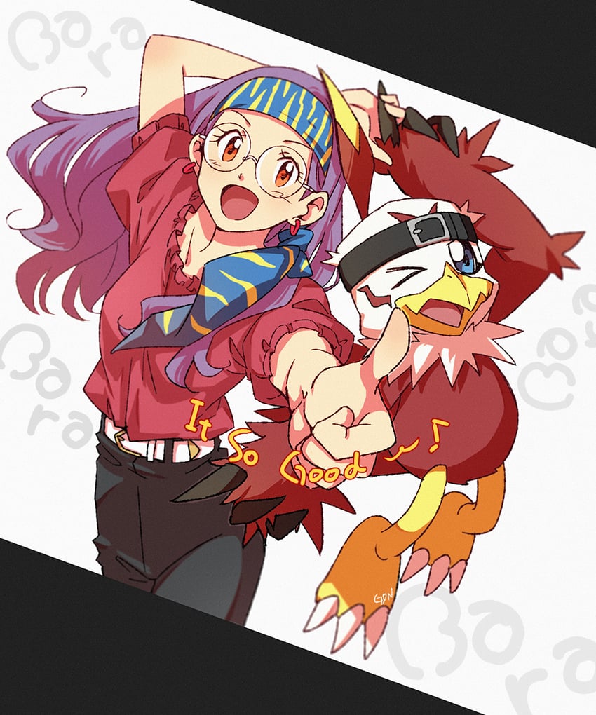 inoue miyako and hawkmon (digimon and 1 more) drawn by gdn0522