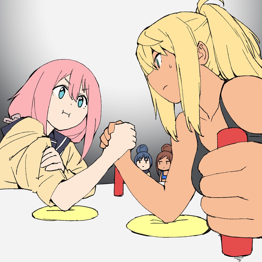 shima rin, kagamihara nadeshiko, sakura hibiki, and uehara ayaka (yurucamp and 1 more) drawn by onsen_tamago_(hs_egg)