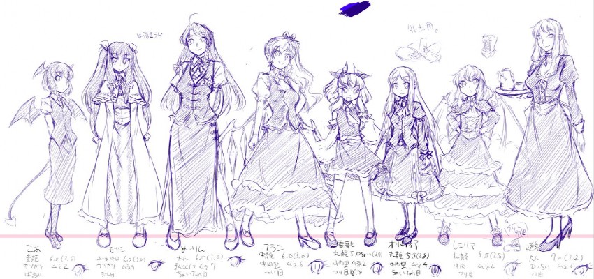 hakurei reimu, remilia scarlet, flandre scarlet, izayoi sakuya, patchouli knowledge, and 2 more (original and 1 more) drawn by yuzu_momo