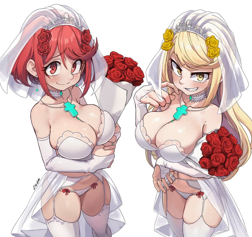 pyra and mythra (xenoblade chronicles and 1 more) drawn by laz_gm