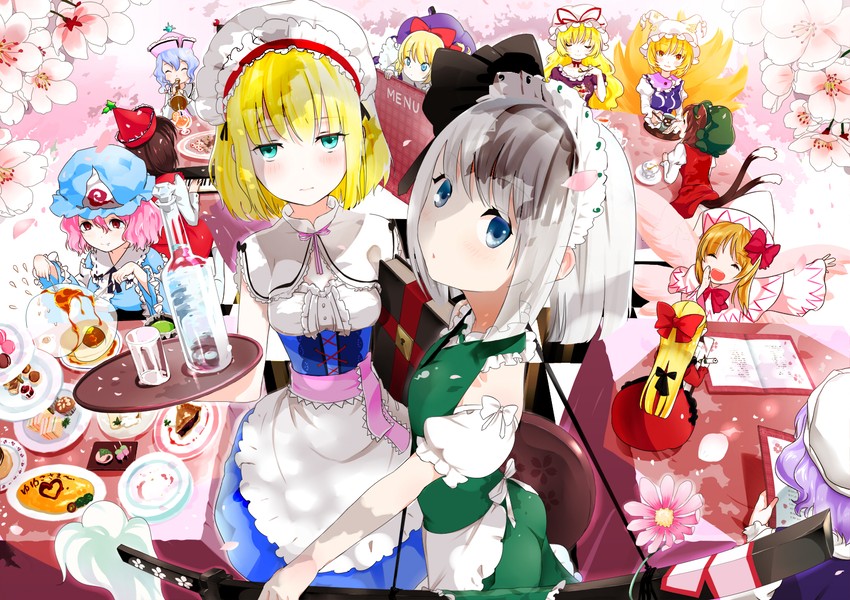 konpaku youmu, alice margatroid, yakumo yukari, saigyouji yuyuko, yakumo ran, and 8 more (touhou and 1 more) drawn by yamada_ranga