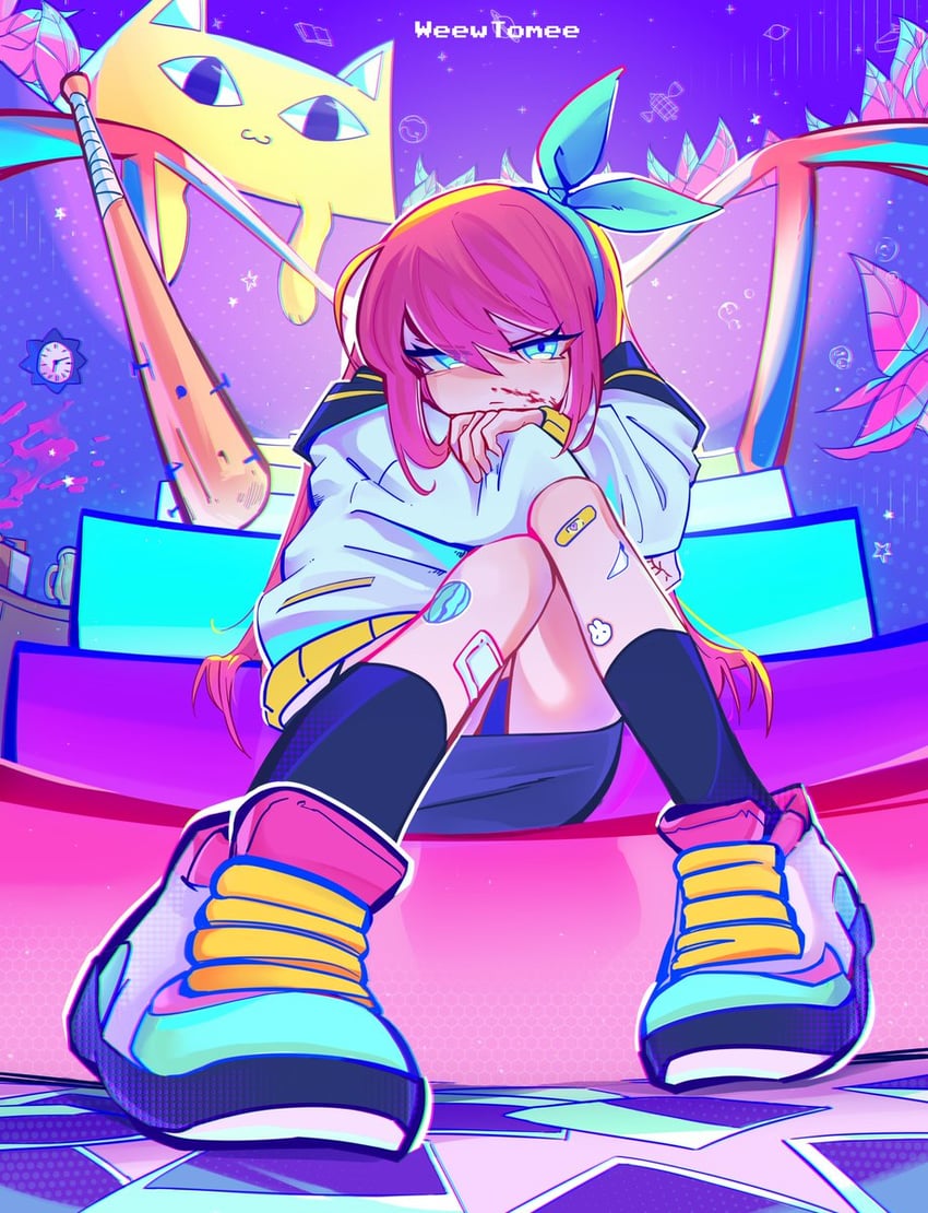 aubrey and big yellow cat (omori) drawn by weew_tomee