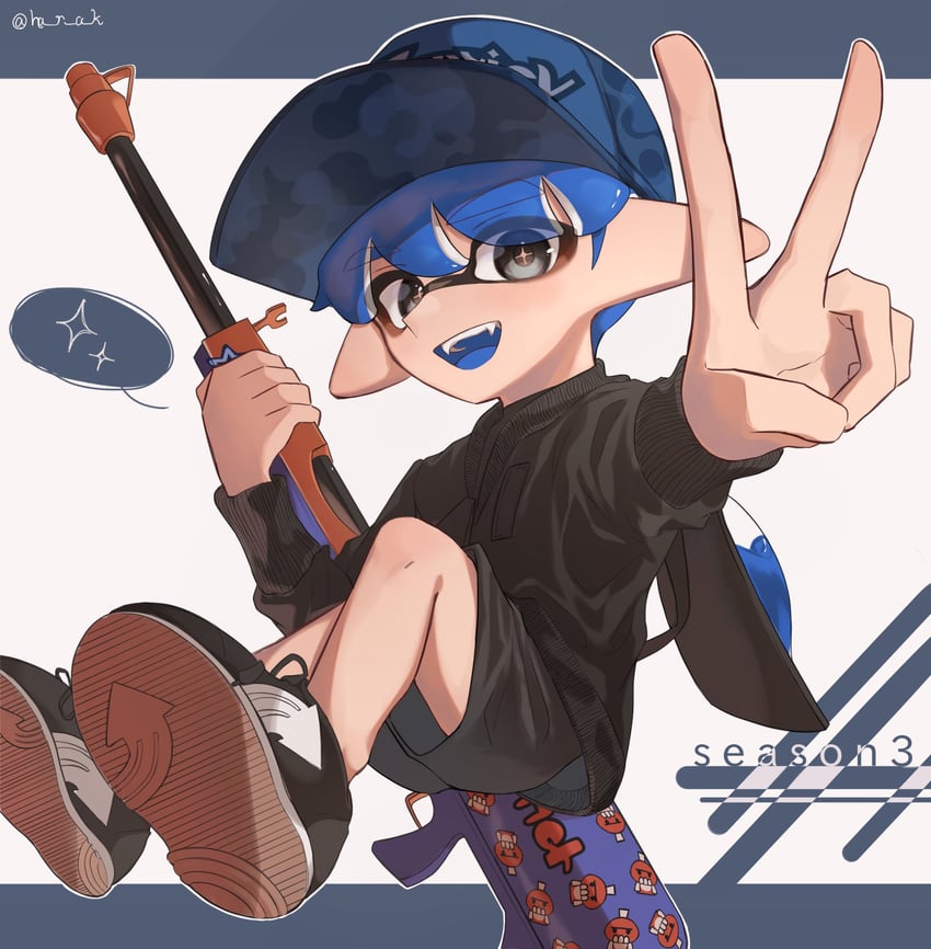 inkling player character and inkling boy (splatoon and 1 more) drawn by ha_r_a_k