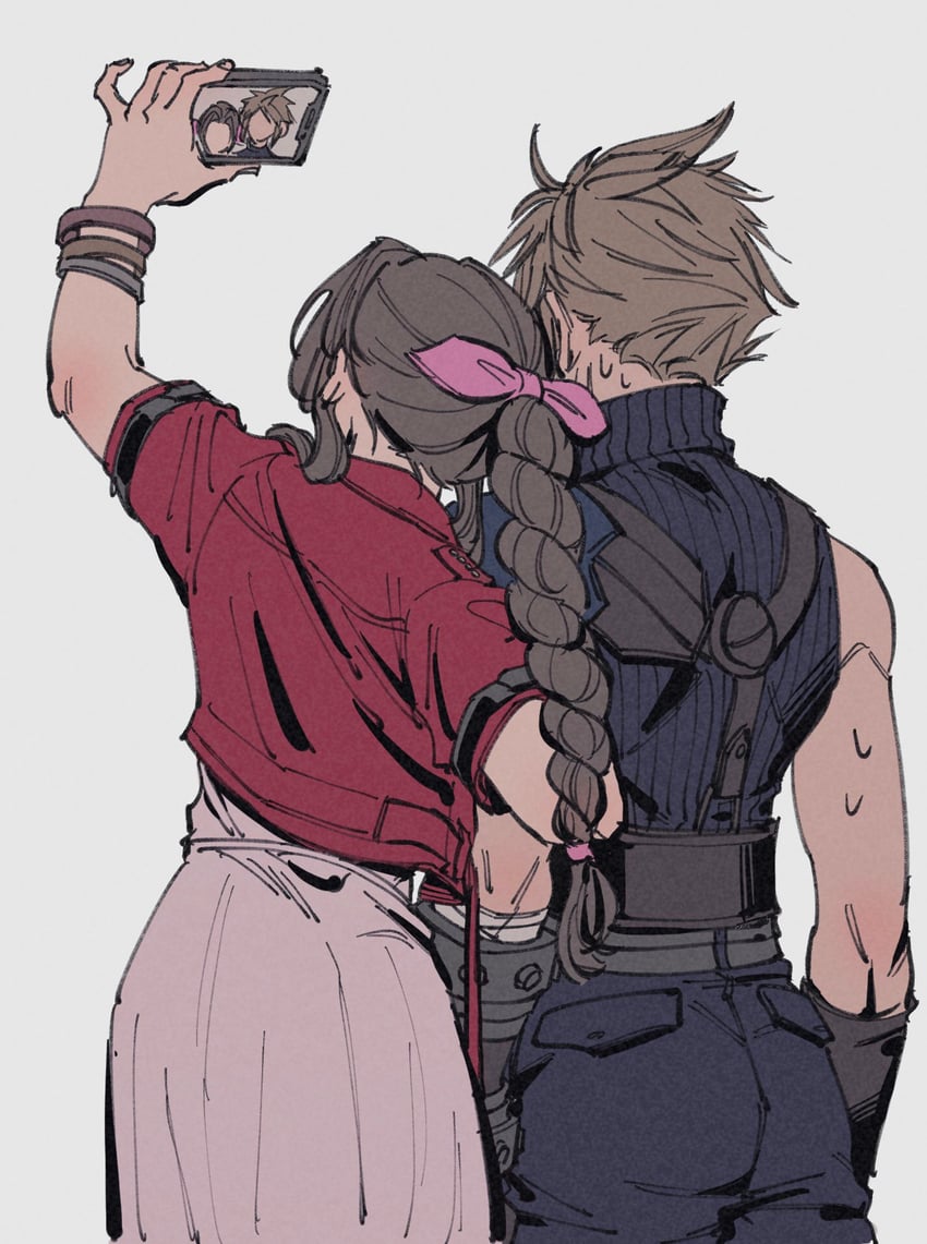 cloud strife and aerith gainsborough (final fantasy and 2 more) drawn by oimo_(oimkimn)