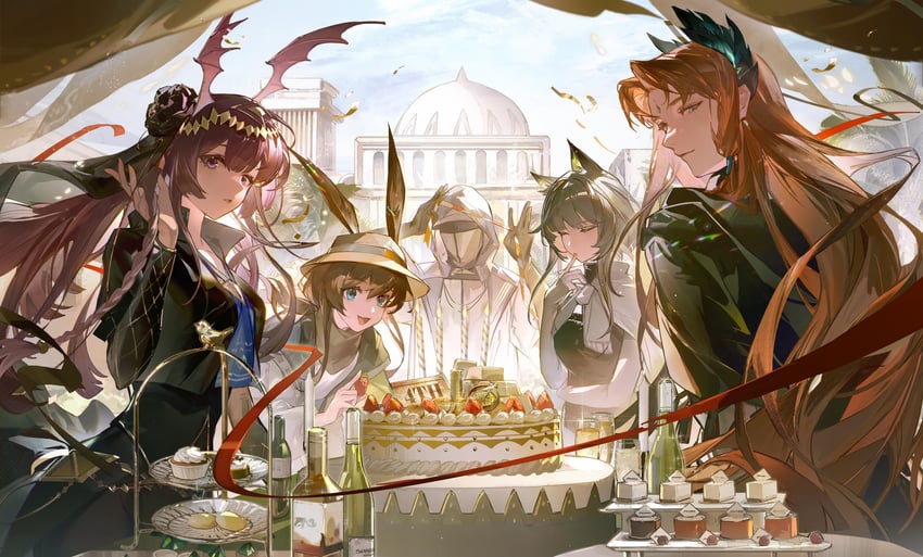 doctor, amiya, kal'tsit, manticore, and passenger (arknights) drawn by yipei