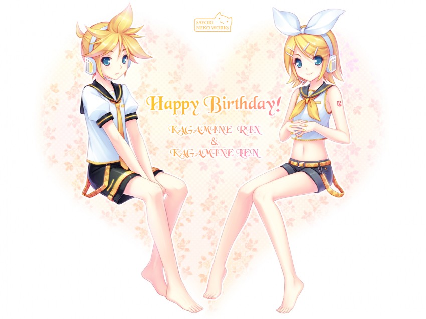 kagamine rin and kagamine len (vocaloid) drawn by sayori_(neko_works)