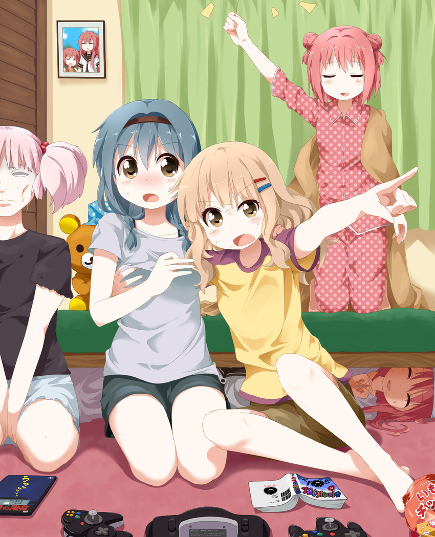 akaza akari, oomuro sakurako, yoshikawa chinatsu, furutani himawari, rilakkuma, and 1 more (yuruyuri and 1 more) drawn by ruu_(tksymkw)