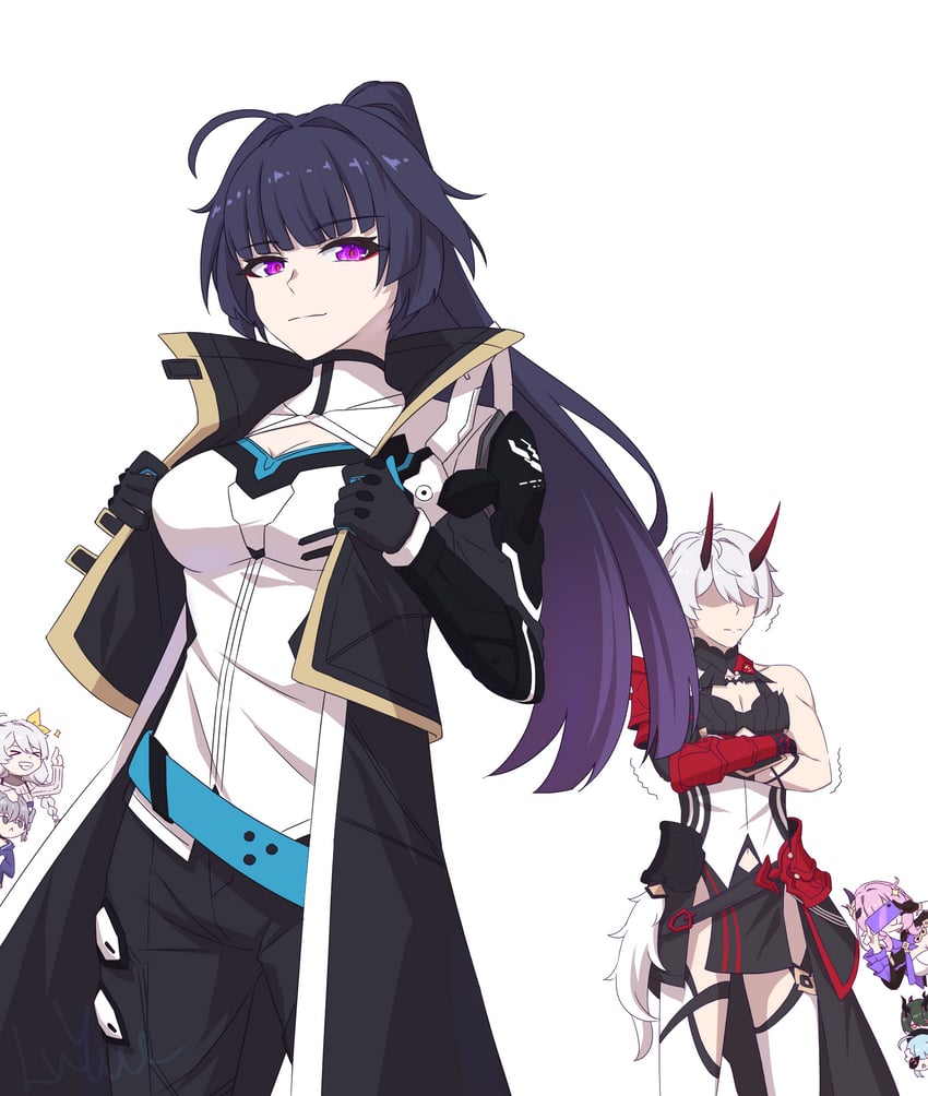 elysia, kiana kaslana, raiden mei, bronya zaychik, griseo, and 2 more (honkai and 1 more) drawn by luyue