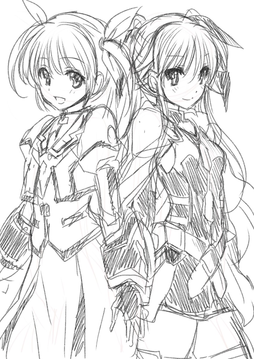 fate testarossa and takamachi nanoha (lyrical nanoha and 4 more) drawn by mitarashi_kousei