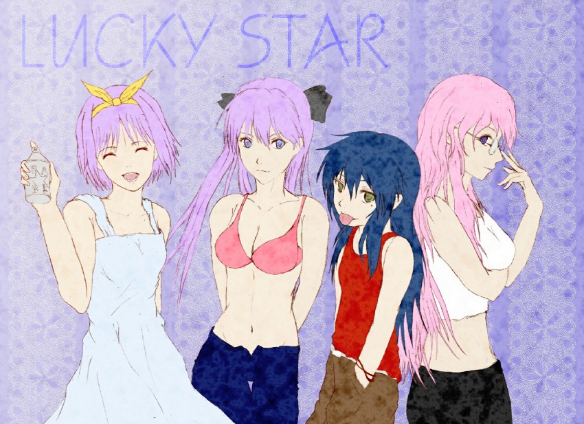 hiiragi kagami, izumi konata, hiiragi tsukasa, and takara miyuki (lucky star) drawn by k.k