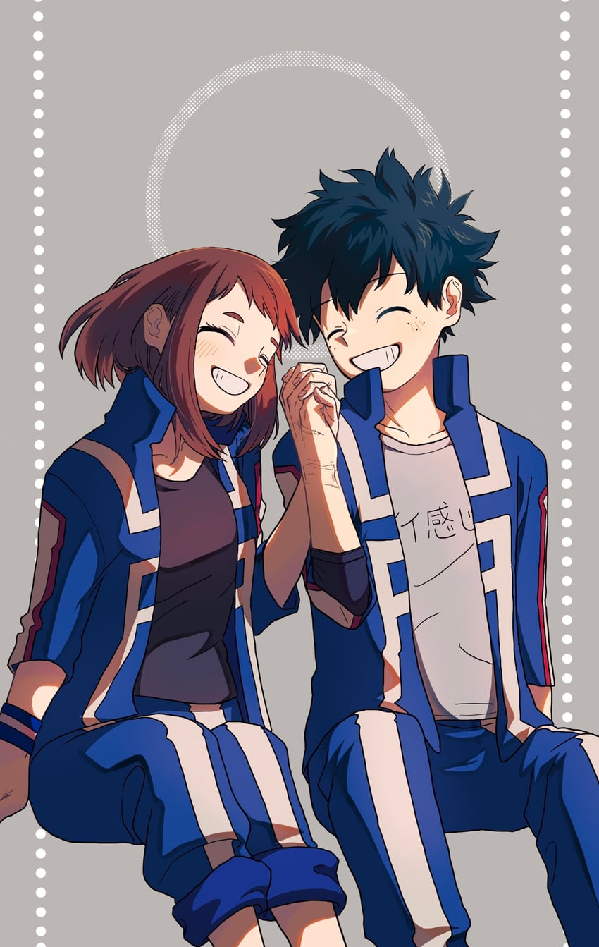 midoriya izuku and uraraka ochaco (boku no hero academia) drawn by humanaliensleep