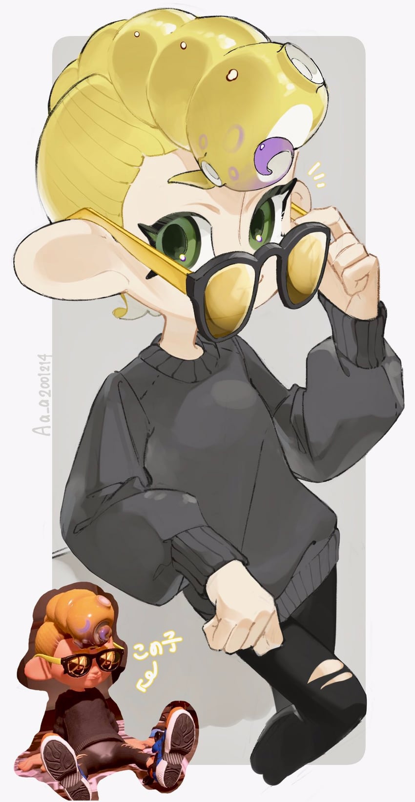 octoling player character and octoling girl (splatoon and 1 more) drawn by a_a2001214