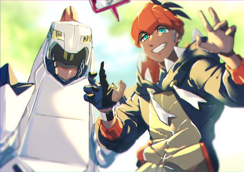 rotom, raihan, rotom phone, and duraludon (pokemon and 1 more) drawn by komame_(st_beans)
