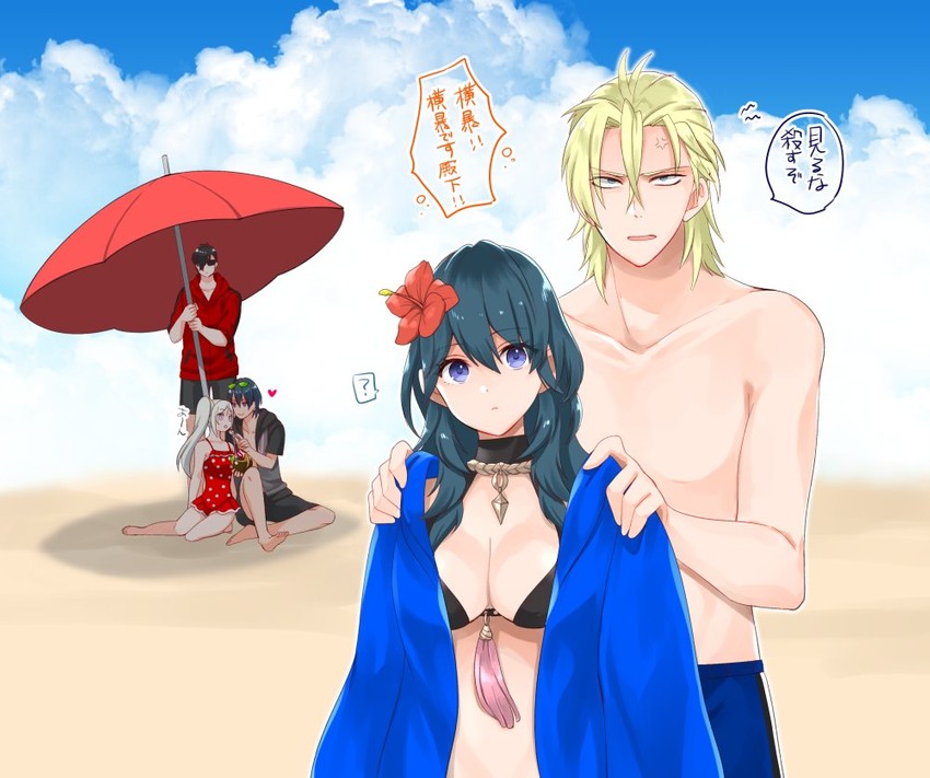 female byleth, edelgard von hresvelg, dimitri alexandre blaiddyd, male byleth, and hubert von vestra (fire emblem and 2 more) drawn by lala_(yamada_goroku)