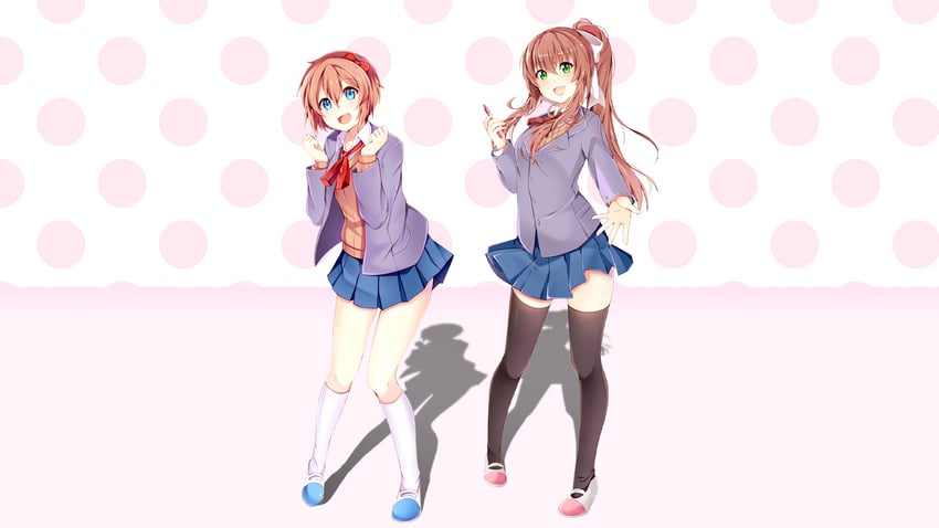 monika and sayori (doki doki literature club) drawn by kagefumi