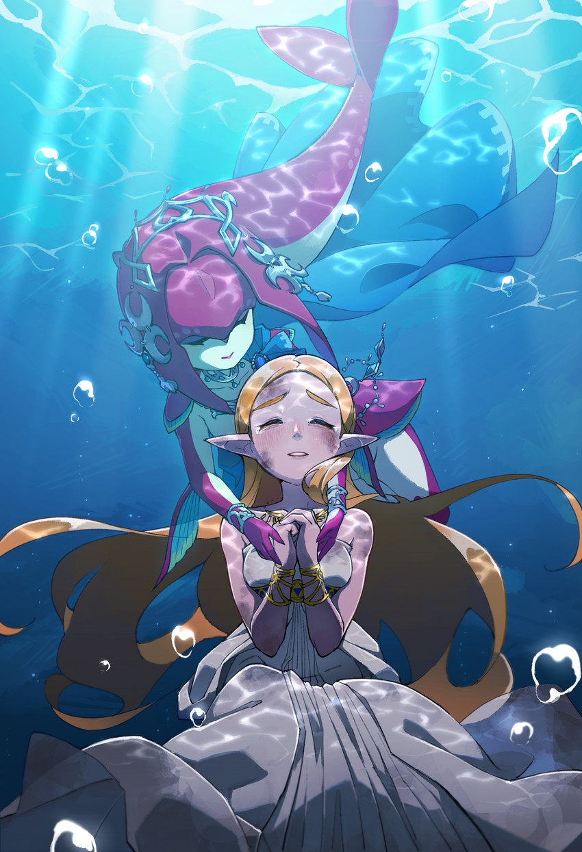 princess zelda and mipha (the legend of zelda and 1 more) drawn by koi_(nisikicoi)