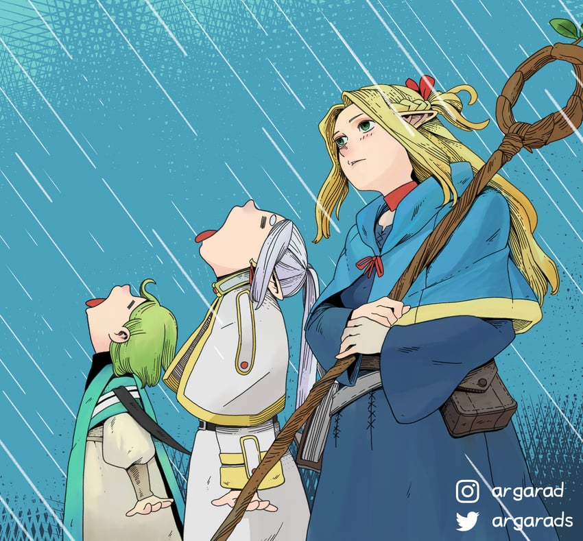frieren, marcille donato, and coco (sousou no frieren and 2 more) drawn by argarad