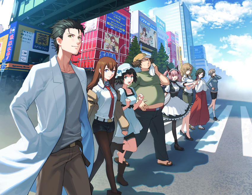 makise kurisu, okabe rintarou, shiina mayuri, amane suzuha, urushibara luka, and 3 more (steins;gate and 2 more) drawn by nekobayashi_(nekoforest)
