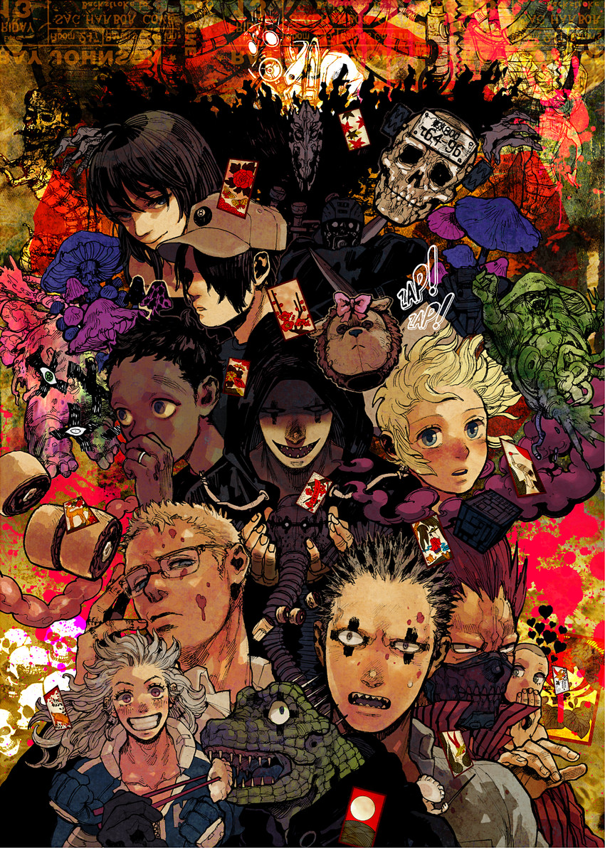 noi, shin, aikawa, risu, caiman, and 10 more (dorohedoro) drawn by chloe_k13