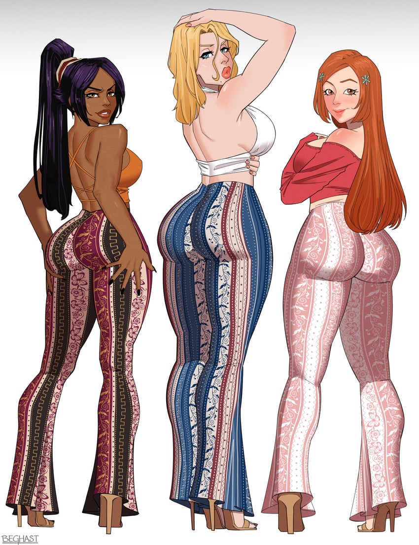 shihouin yoruichi, inoue orihime, and matsumoto rangiku (bleach and 1 more) drawn by beghastart