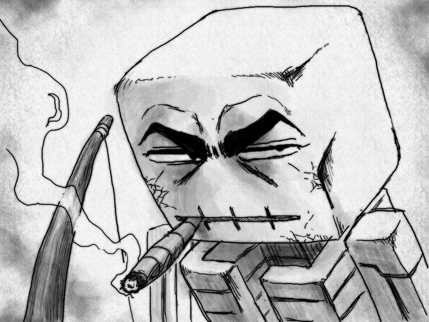 skeleton and duke tougou (minecraft and 1 more) drawn by ihatovo