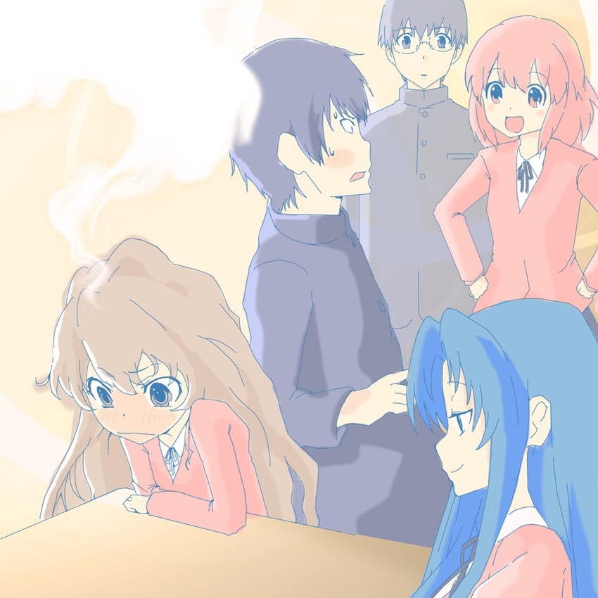 aisaka taiga, kawashima ami, takasu ryuuji, kushieda minori, and kitamura yuusaku (toradora!) drawn by te2