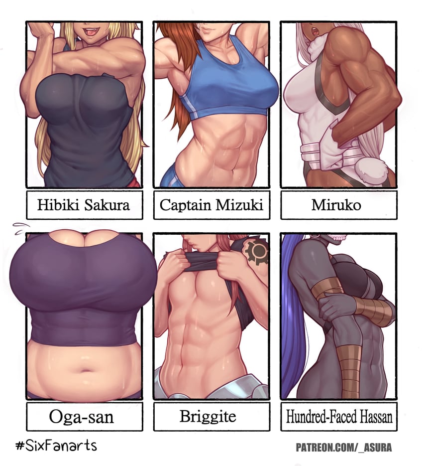 mirko, assassin, female assassin, brigitte, sakura hibiki, and 2 more (fate and 7 more) drawn by asura_(asurauser)
