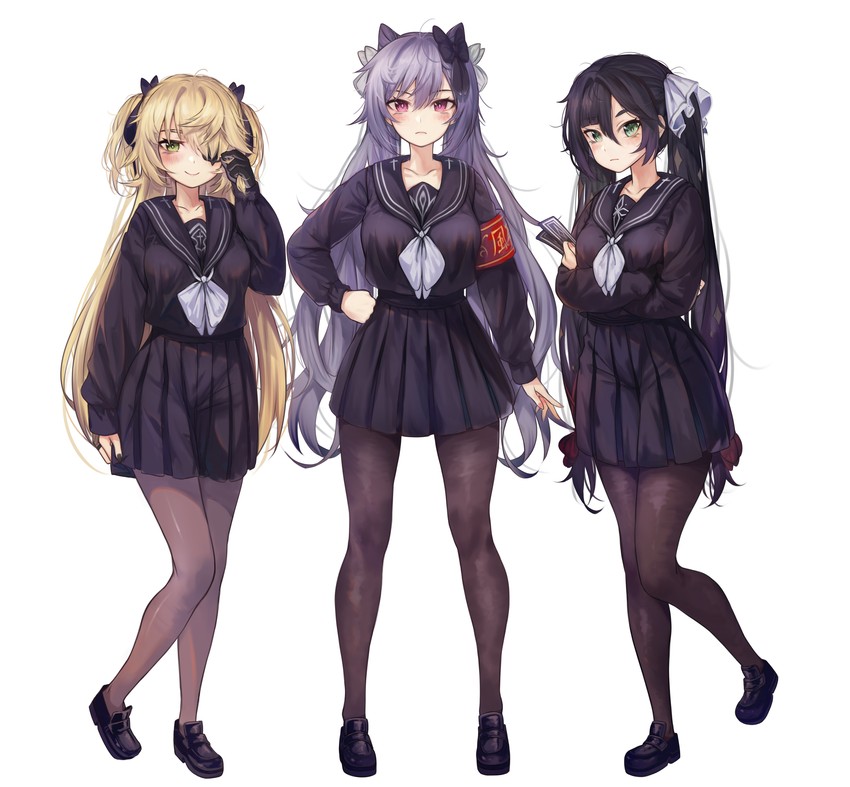 mona, keqing, and fischl (genshin impact) drawn by torriet