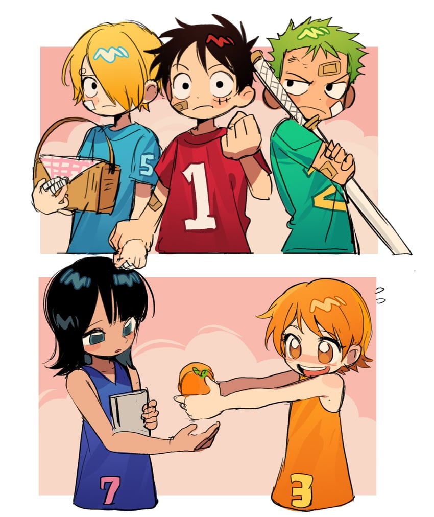 nami, monkey d. luffy, nico robin, roronoa zoro, and sanji (one piece) drawn by ki2ri5