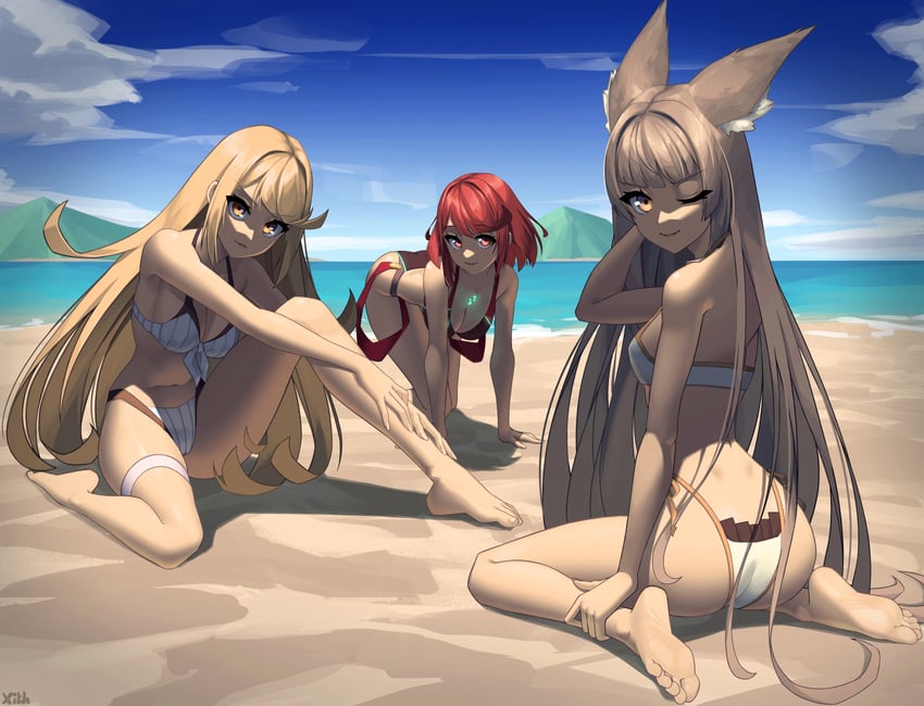nia, pyra, and mythra (xenoblade chronicles and 1 more) drawn by x_xith_x