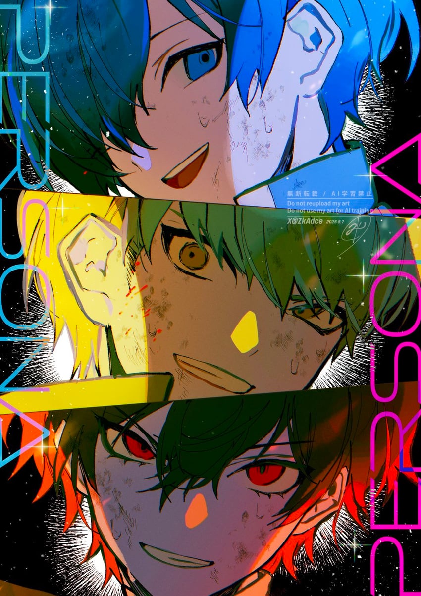 narukami yu, yuuki makoto, and amamiya ren (persona and 3 more) drawn by zeka_(skzk_cm)