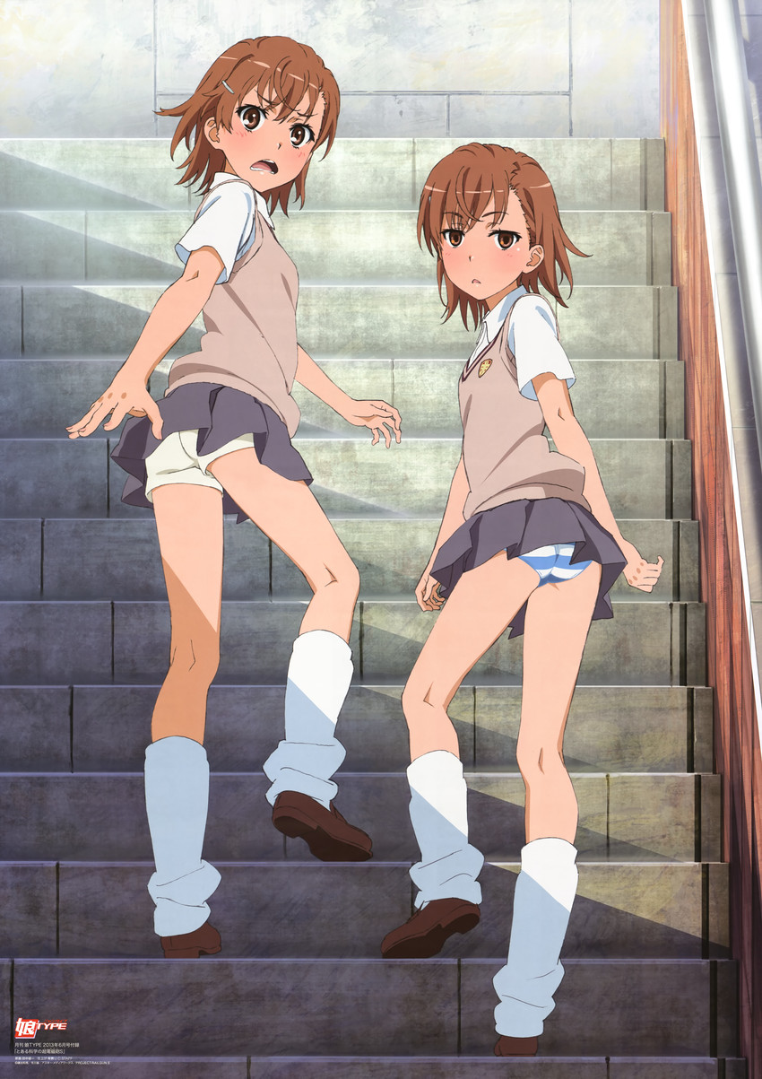 misaka mikoto and misaka imouto (toaru majutsu no index and 2 more) drawn by tanaka_yuuichi
