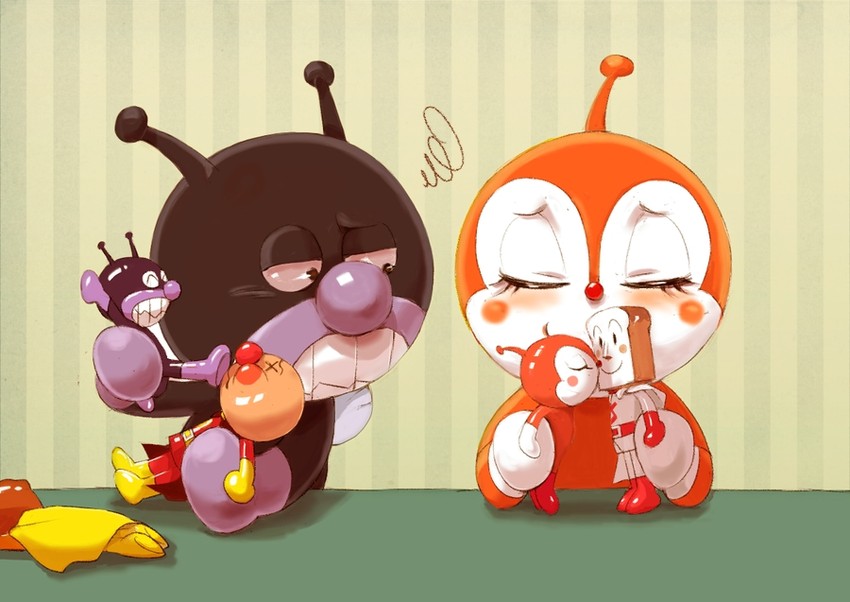 anpanman, baikinman, dokin-chan, shokupanman, and currypanman (anpanman) drawn by sasaki_(sueko414)