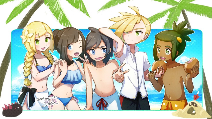 lillie, selene, elio, gladion, hau, and 2 more (pokemon and 1 more) drawn by miu_(miuuu_721)